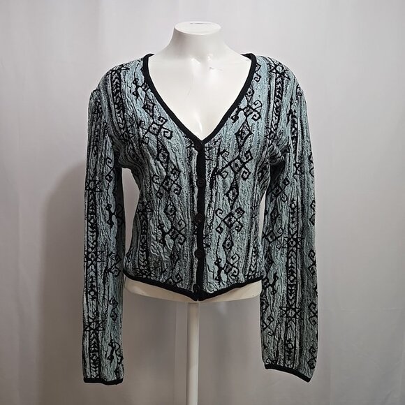 Vintage COOGI Cardigan Sweater Womens Size Medium 100% Cotton Blue Short - Picture 1 of 11